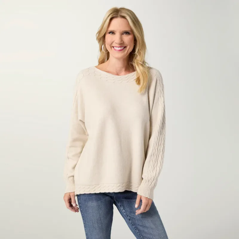 Heavenly-Luxe Cable Knit Detail Dolman Sweater