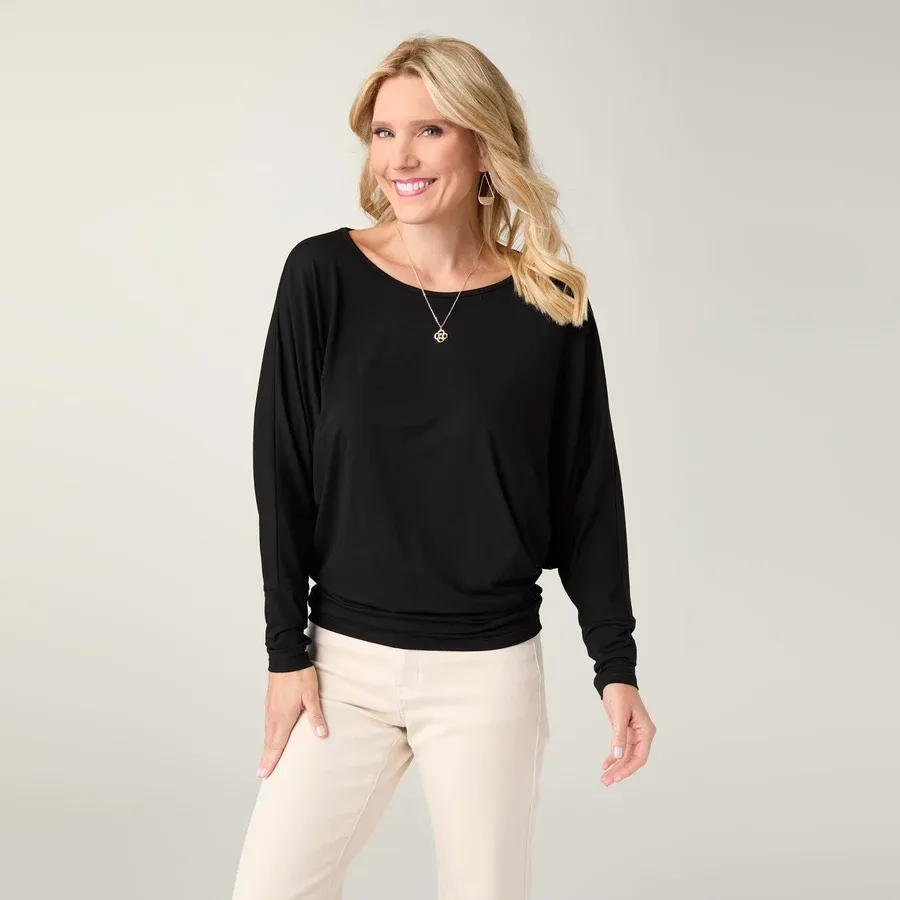 Soft Landing Dolman Sleeve Top, Color: Black, Size: XS
