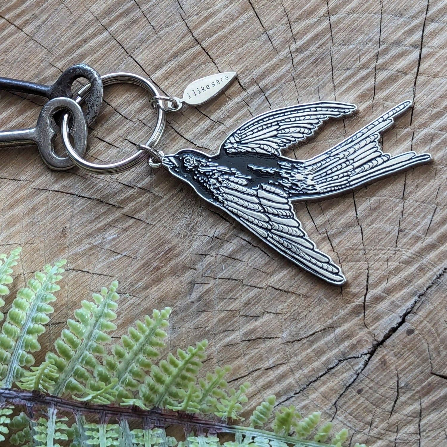 Metal Enamel Keychain - Black Bird