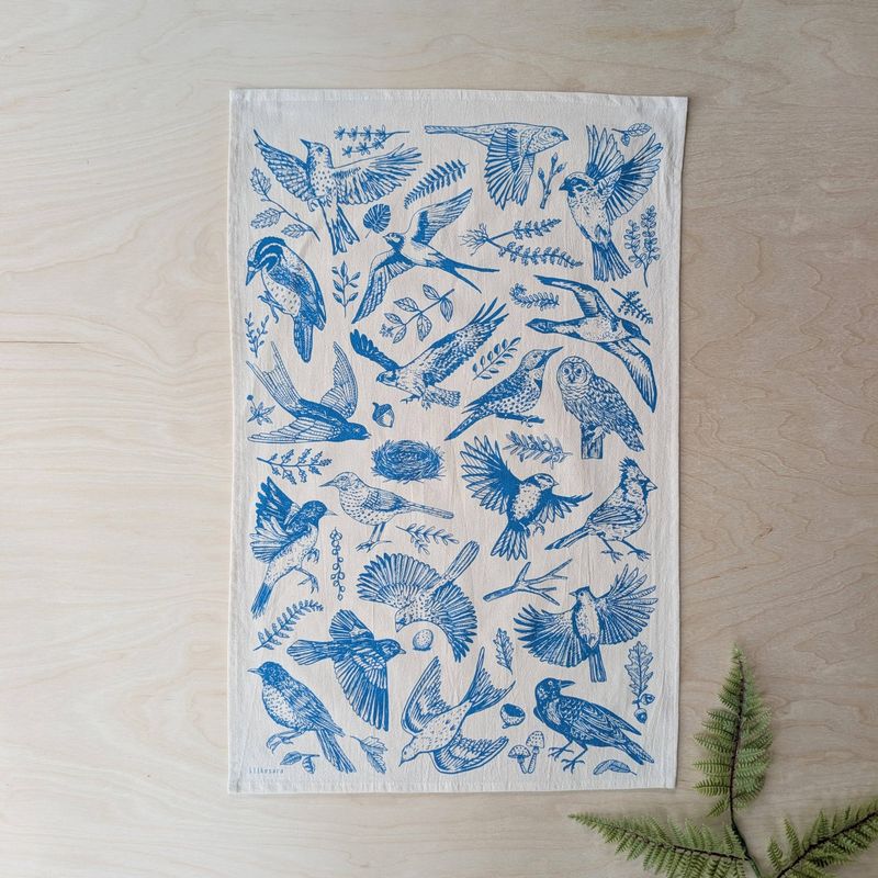Tea towel | blue birds - cotton flour sack kitchen dish cloth