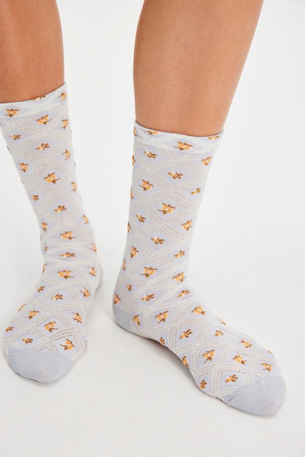 Floral Jacquard Trouser Sock, Color: Blue