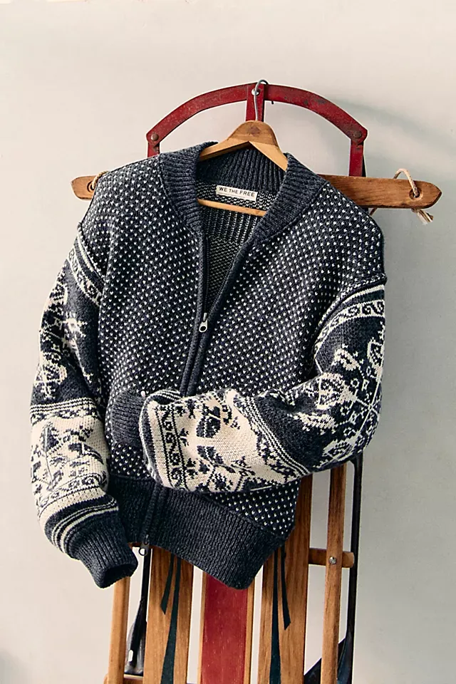 We The Free Isle Tide Knit Zip-Up, Color: Charcoal Combo, Size: XS