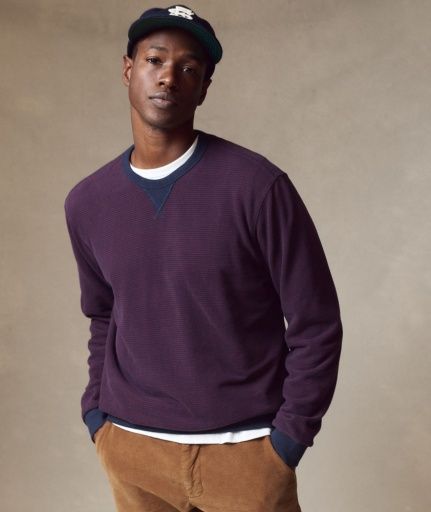 Relaxed Cloud 9 Terry Crewneck - Navy/ Burgundy Stripe