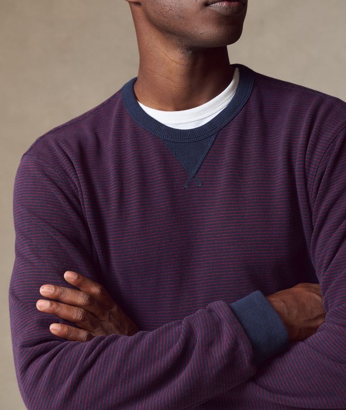 Relaxed Cloud 9 Terry Crewneck - Navy/ Burgundy Stripe