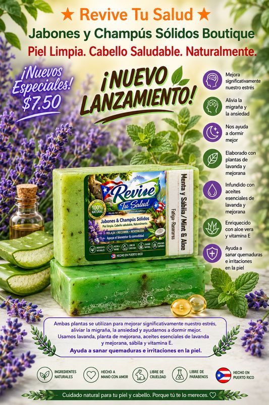 Aloe and Mint Soap /Jabón de Sábila y Menta  Uses: Recommended for shaving and fight fatigue.  Usos:  Para rasurarse ,  cansancio y refrescante.