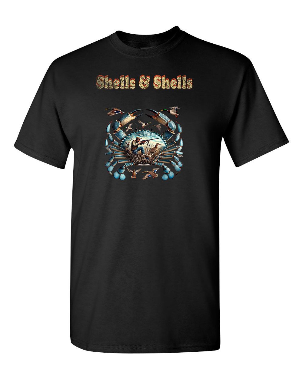 Shells &amp; Shells T-Shirt - Maryland Blue Crab and Duck Hunter Design