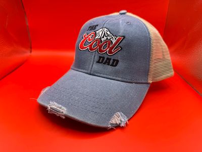 THE Cool DAD Distressed Trucker Hat – Vintage Blue &amp; Mesh Snapback