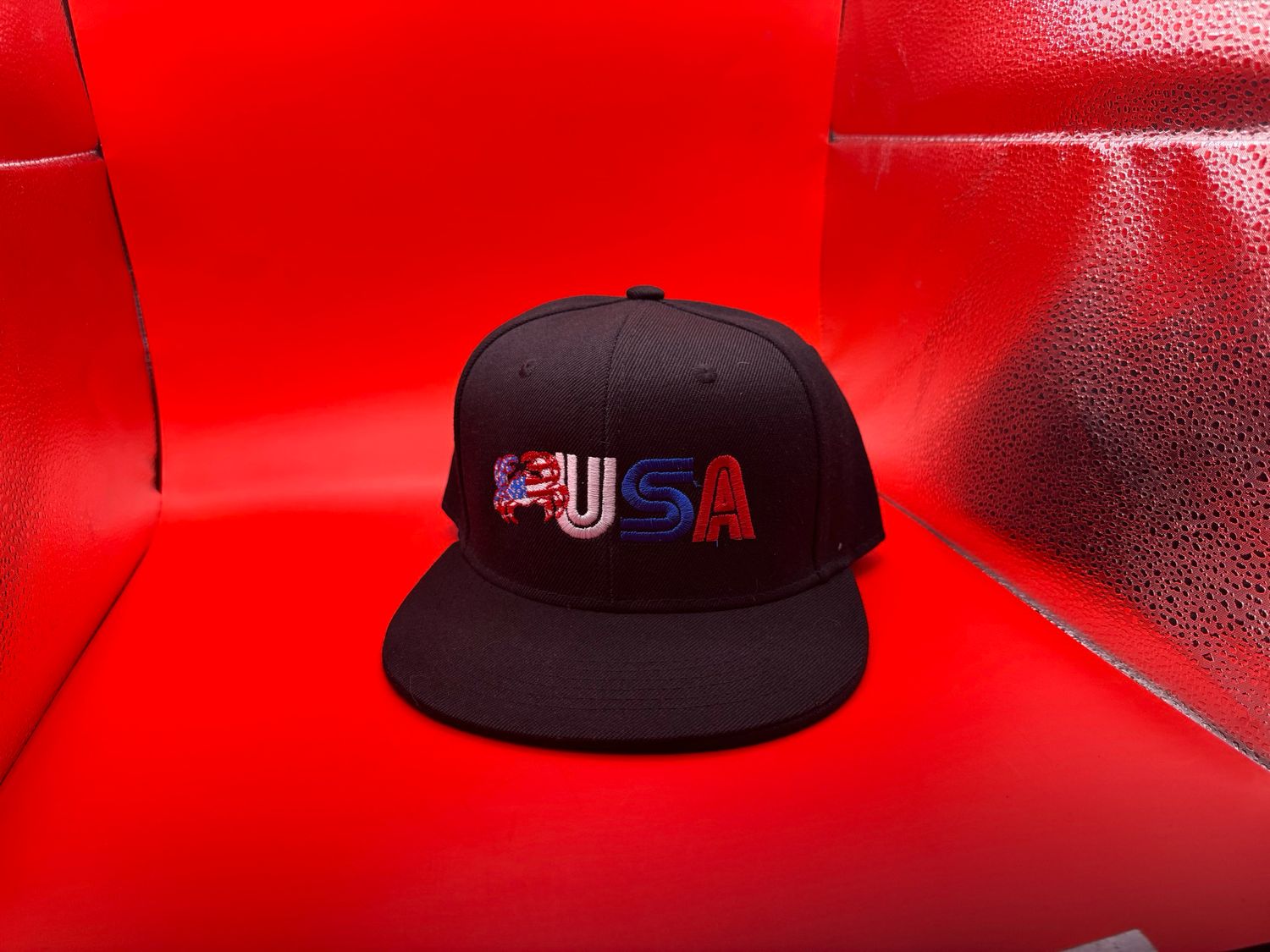 USA Crab Snapback Hat – Patriotic Embroidered Flat Bill Cap, Color: Black