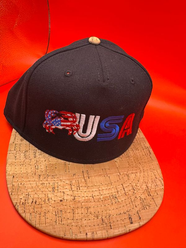 USA Crab Cork Brim Snapback – Patriotic Flat Bill Hat with Embroidery