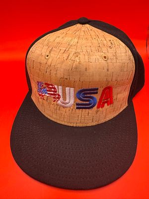 USA Crab Cork Front Snapback – Flat Bill Hat with Black Brim &amp; Patriotic Embroidery