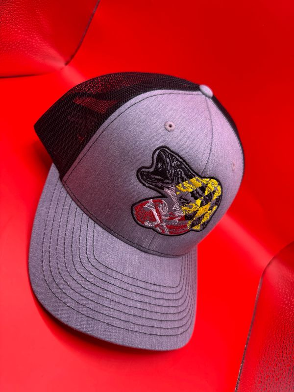 Snakehead Trucker Hat – Heather Gray &amp; Black Mesh Snapback