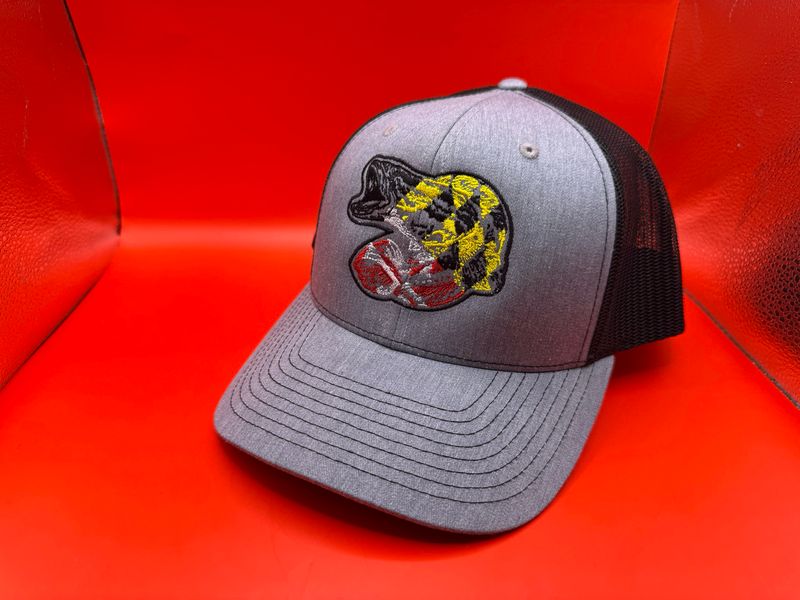 Snakehead Trucker Hat – Heather Gray &amp; Black Mesh Snapback