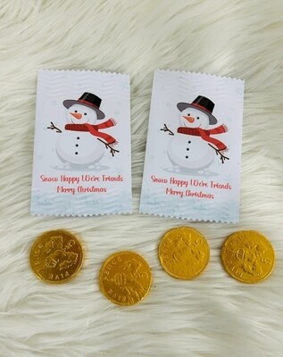 Mini snowman chocolate coin treat bags