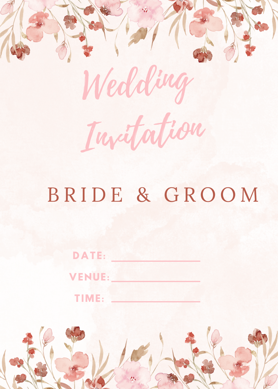 Pink floral wedding invite - simple