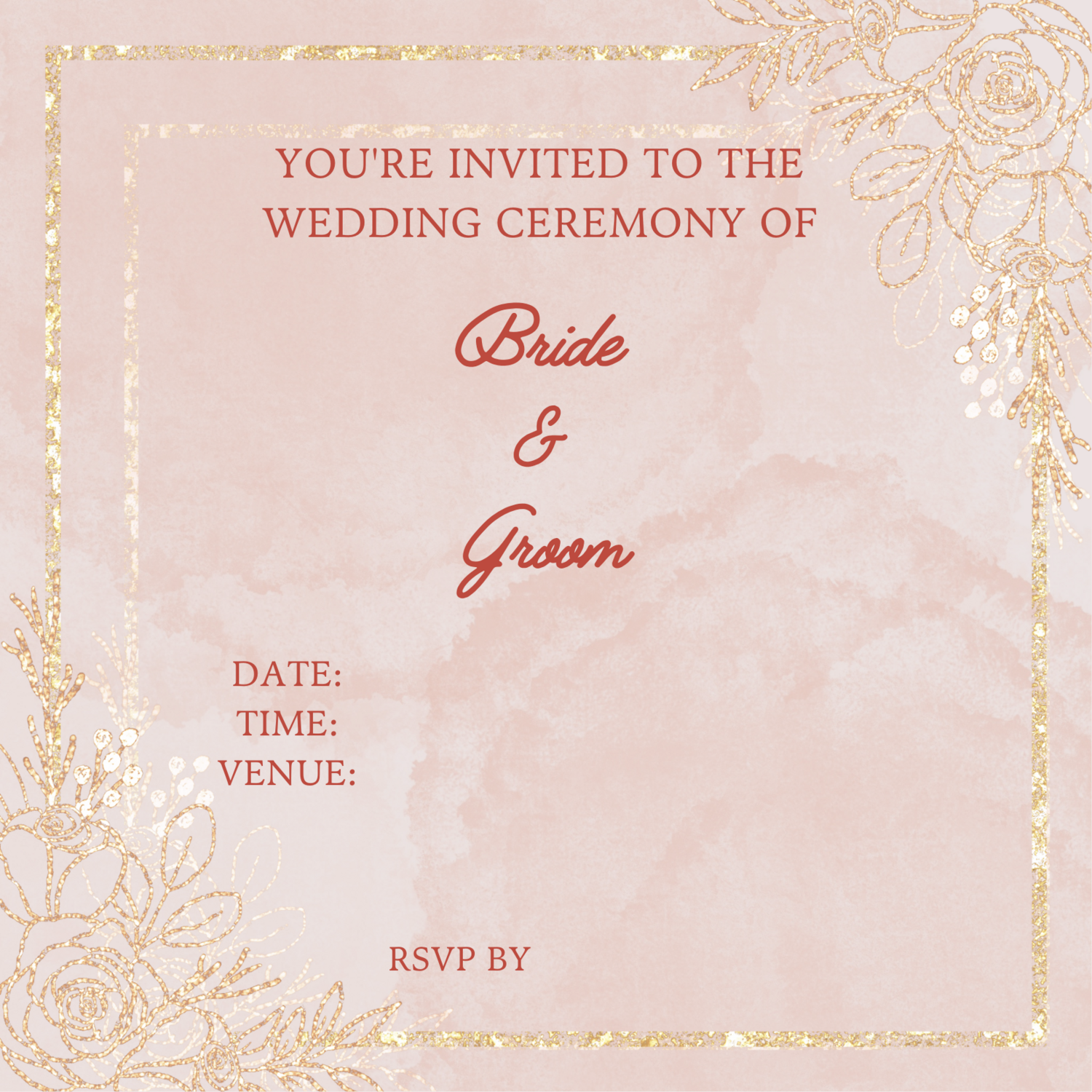 Gold lining floral wedding invitation
