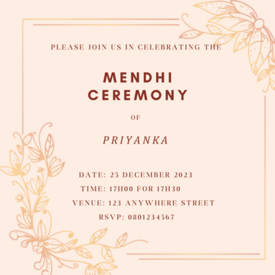Mendhi invite