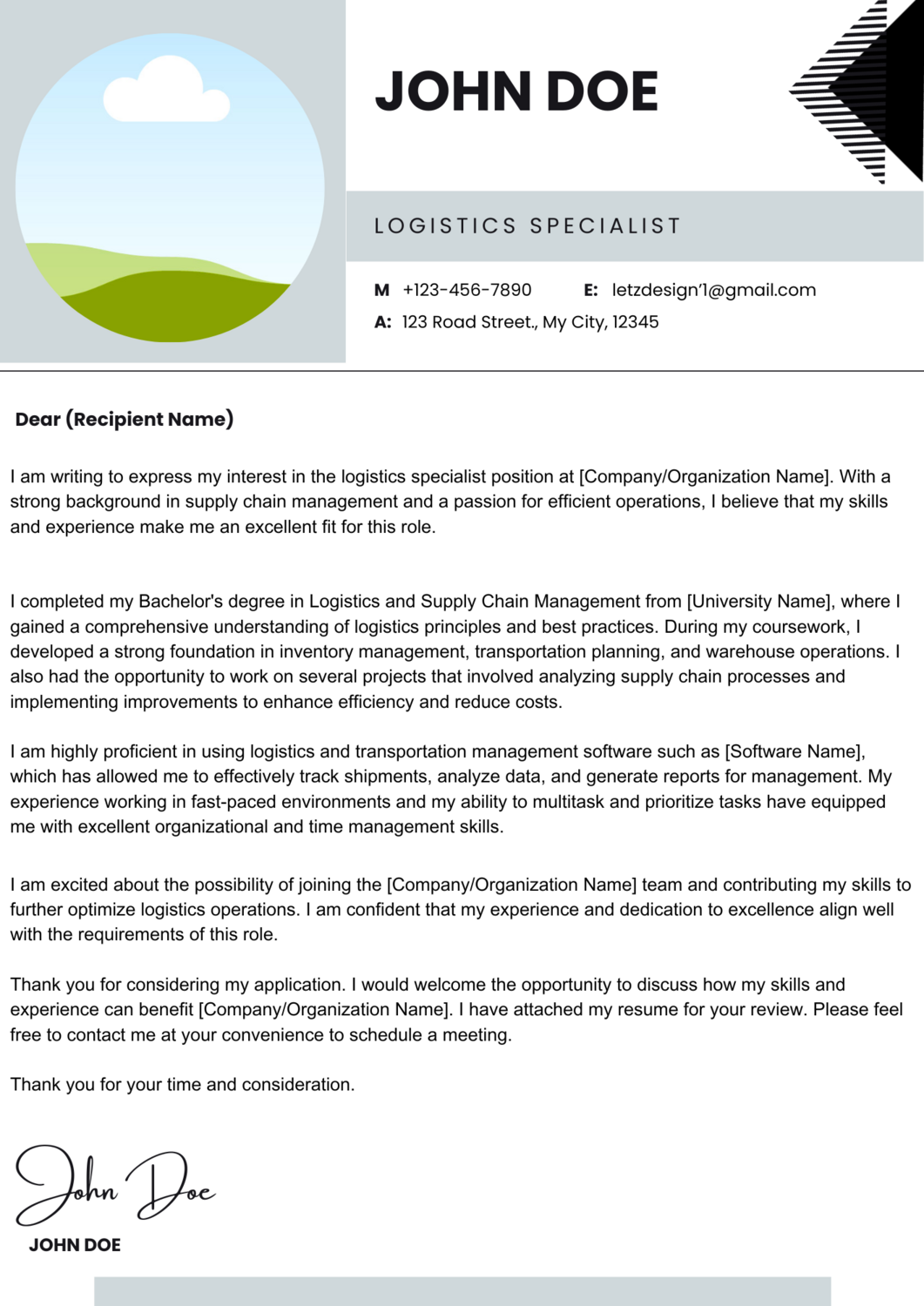 Cover Letter - Logistics Specialist