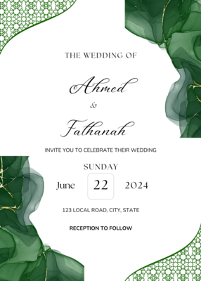 Green and Gold Wedding Invitation