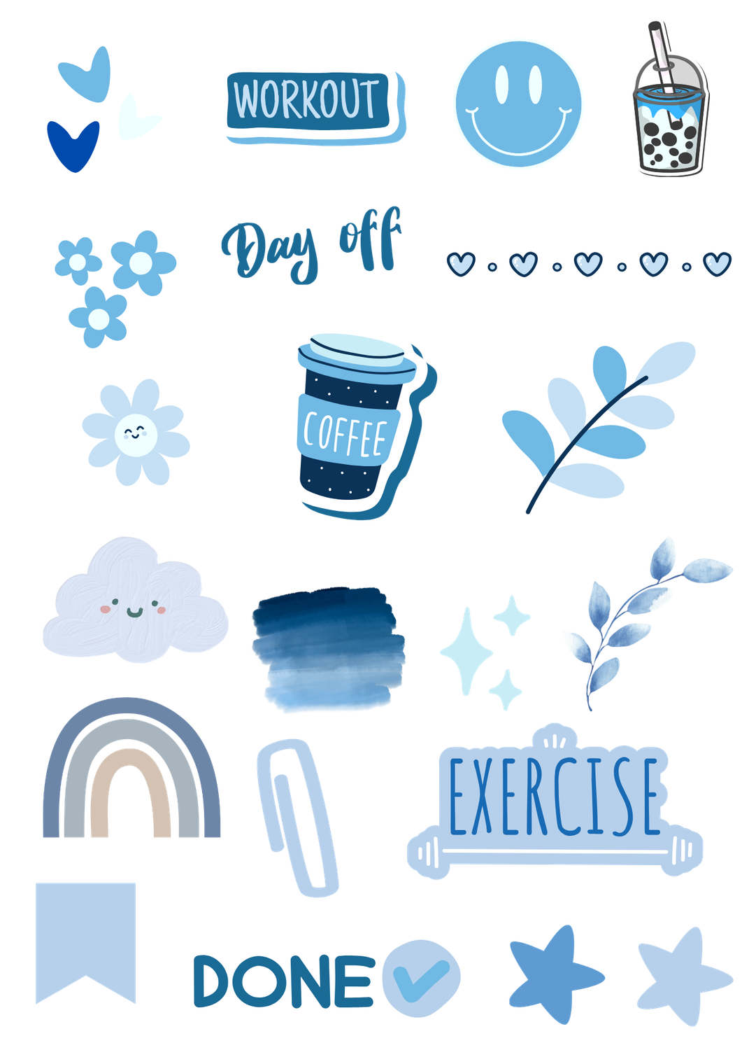 Blue Theme Digital Sticker Pack