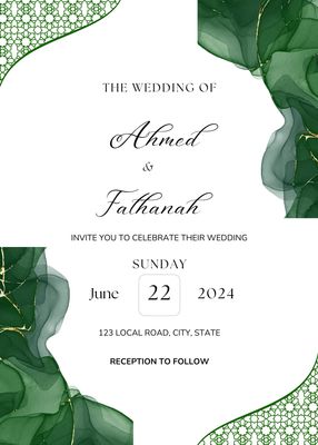 Green and Gold Wedding Invitation