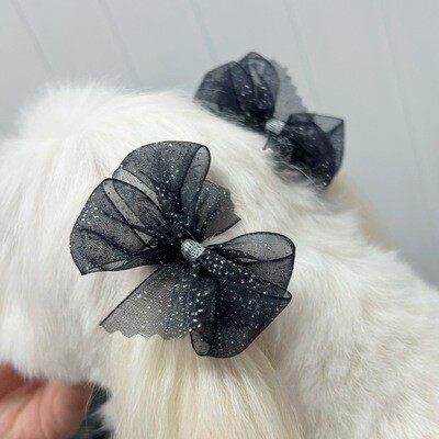 Ear Bows - Black with Silver Glitter