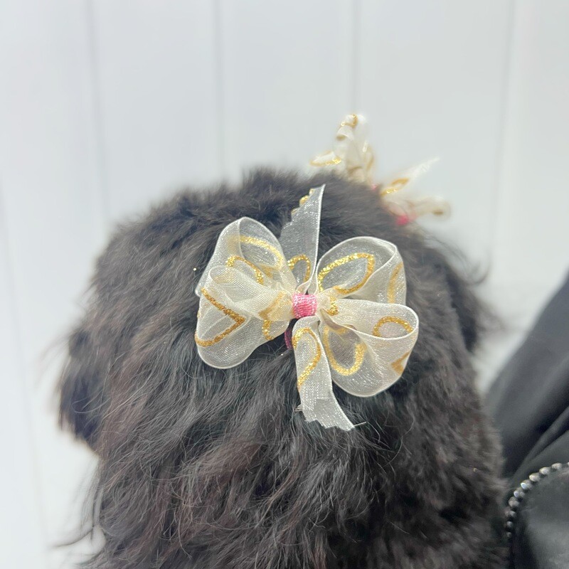 Ear Bows - Organza with Gold Glitter Hearts