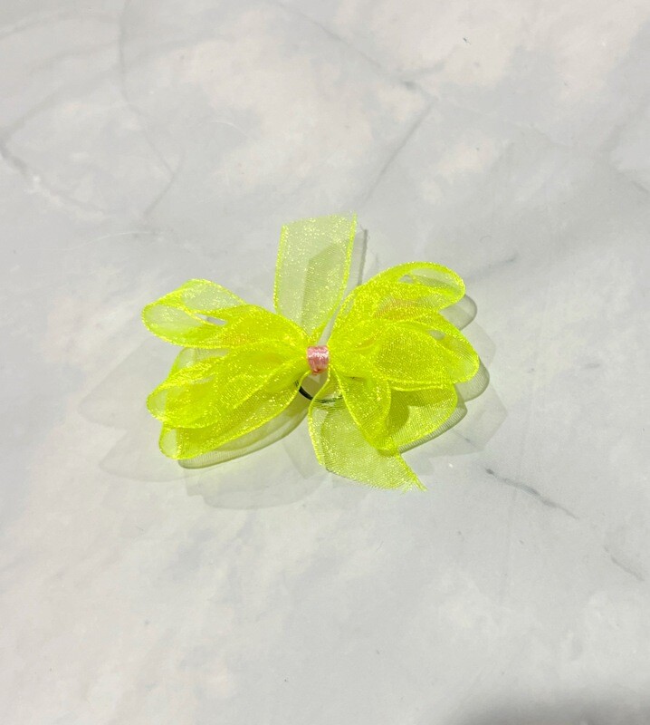 Ear Bows - Fluro Green with Pink