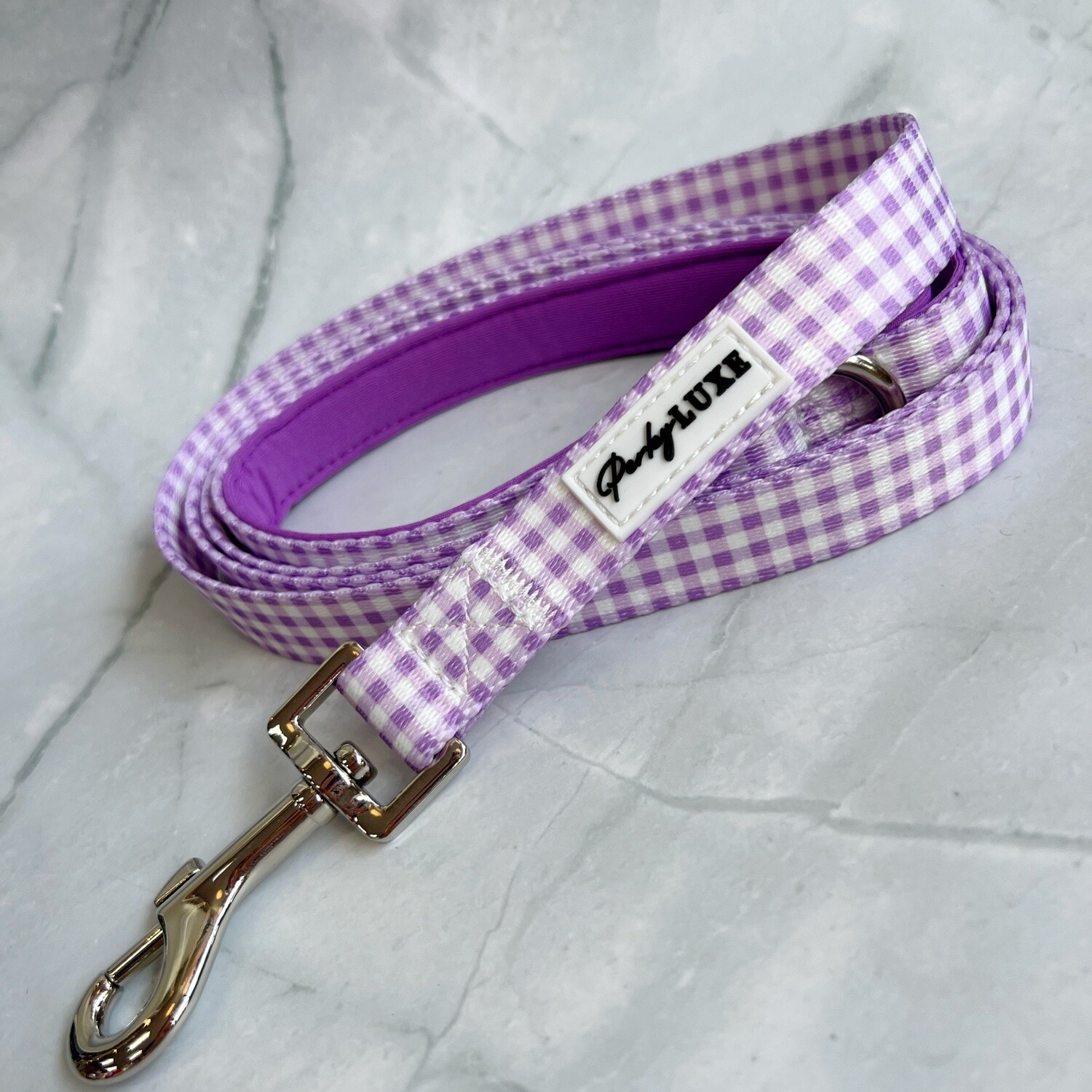 Lilac Gingham Dog Leash