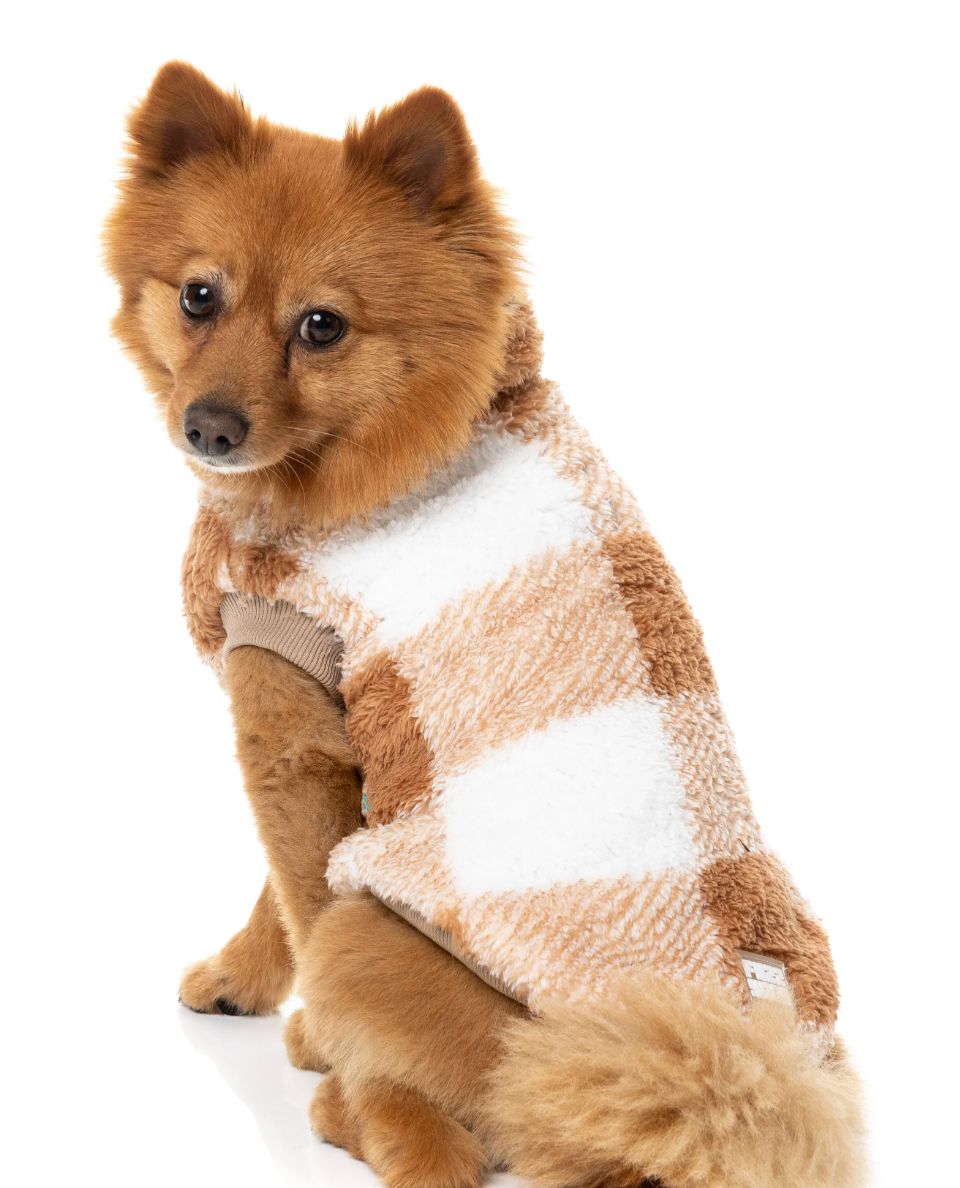 Checkered Teddy Sweater Tan