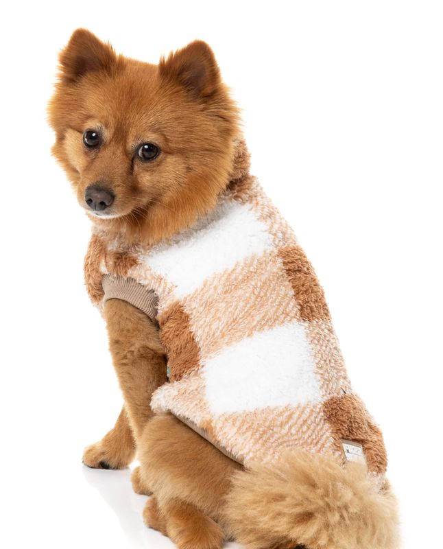 Checkered Teddy Sweater Tan