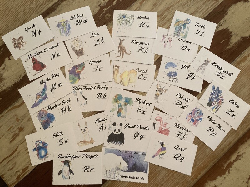Cursive Flash Cards-Fantastical Animals