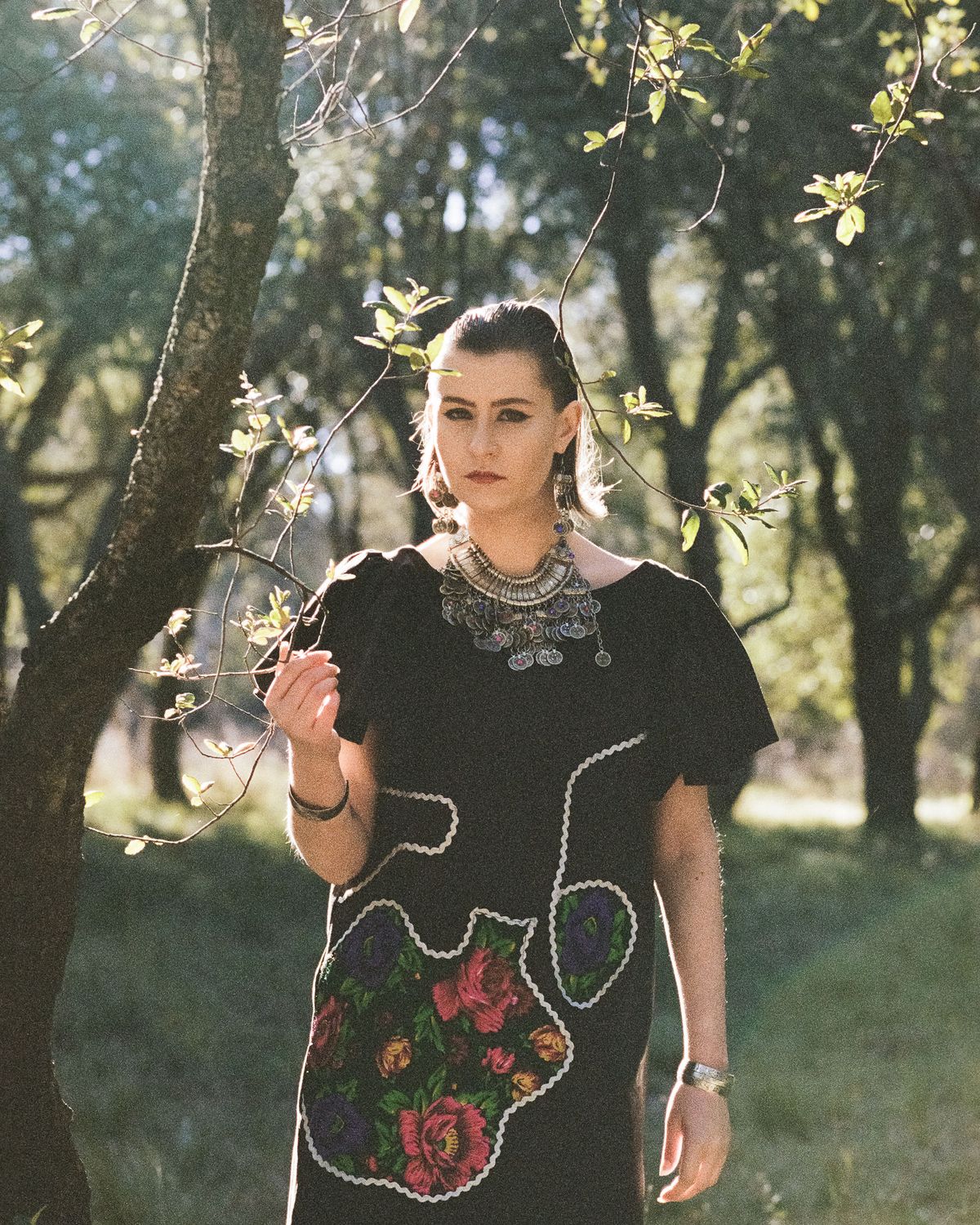 Silver Embroidered Cotton Dress