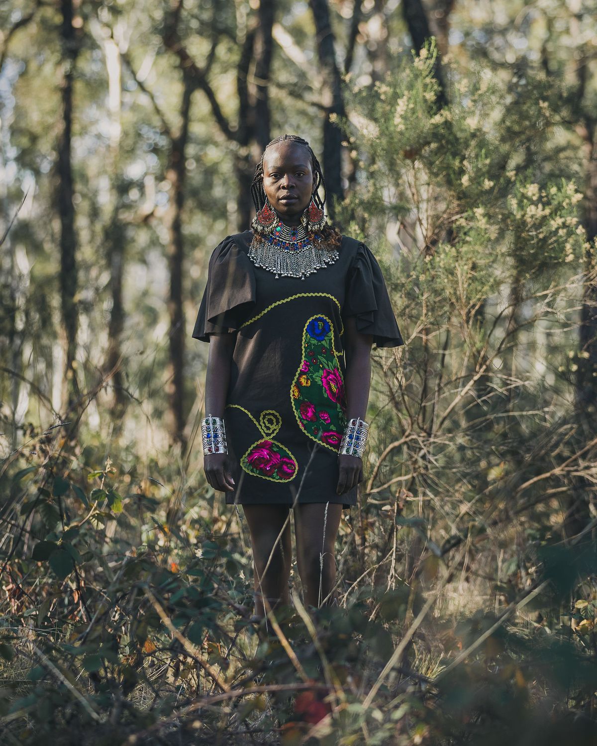 Golden Embroidered Cotton Dress