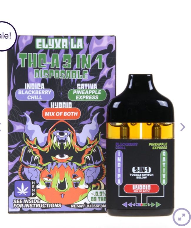 Elyxr THC-A 3-in-1 Disposable | 4g, Strains:: Blackberry Chill (Indica) + Pineapple Express (Sat