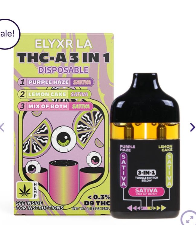 Elyxr THC-A 3-in-1 Disposable | 4g, Strains:: Purple Haze (Sativa) + Lemon Cake (Sativa) – Mix o