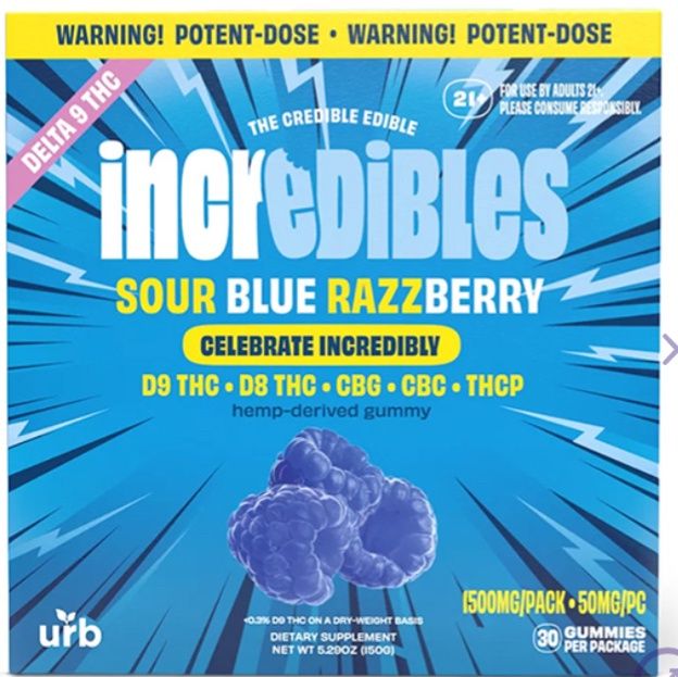 Urb Incredibles Gummies | 1500mg, Flavors:: SOUR BLUE RAZZBERRY