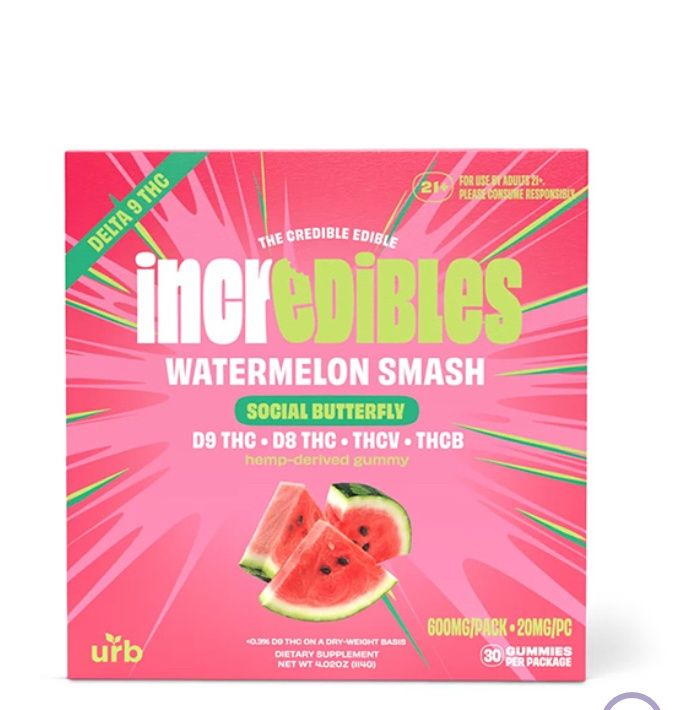 Urb Incredibles Gummies | (30ct) 600mg, Flavor:: Watermelon Smash - Social Butterfly