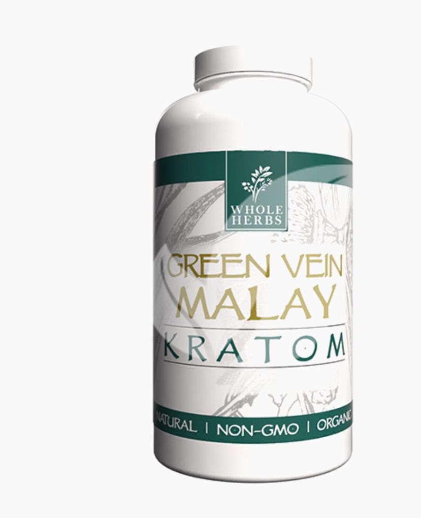 WHOLE HERBS Kratom 72 Grams/120 Capsules, Strains:: GREEN VEIN MALAY KRATOM CAPSULES