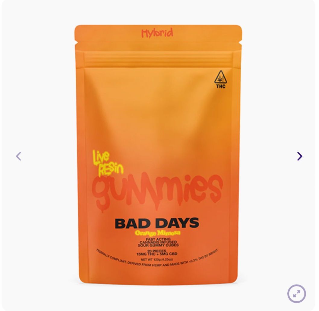 BAD DAYS LIVE RESIN GUMMIES | (20CT) 400MG, Flavor: Orange mimosa