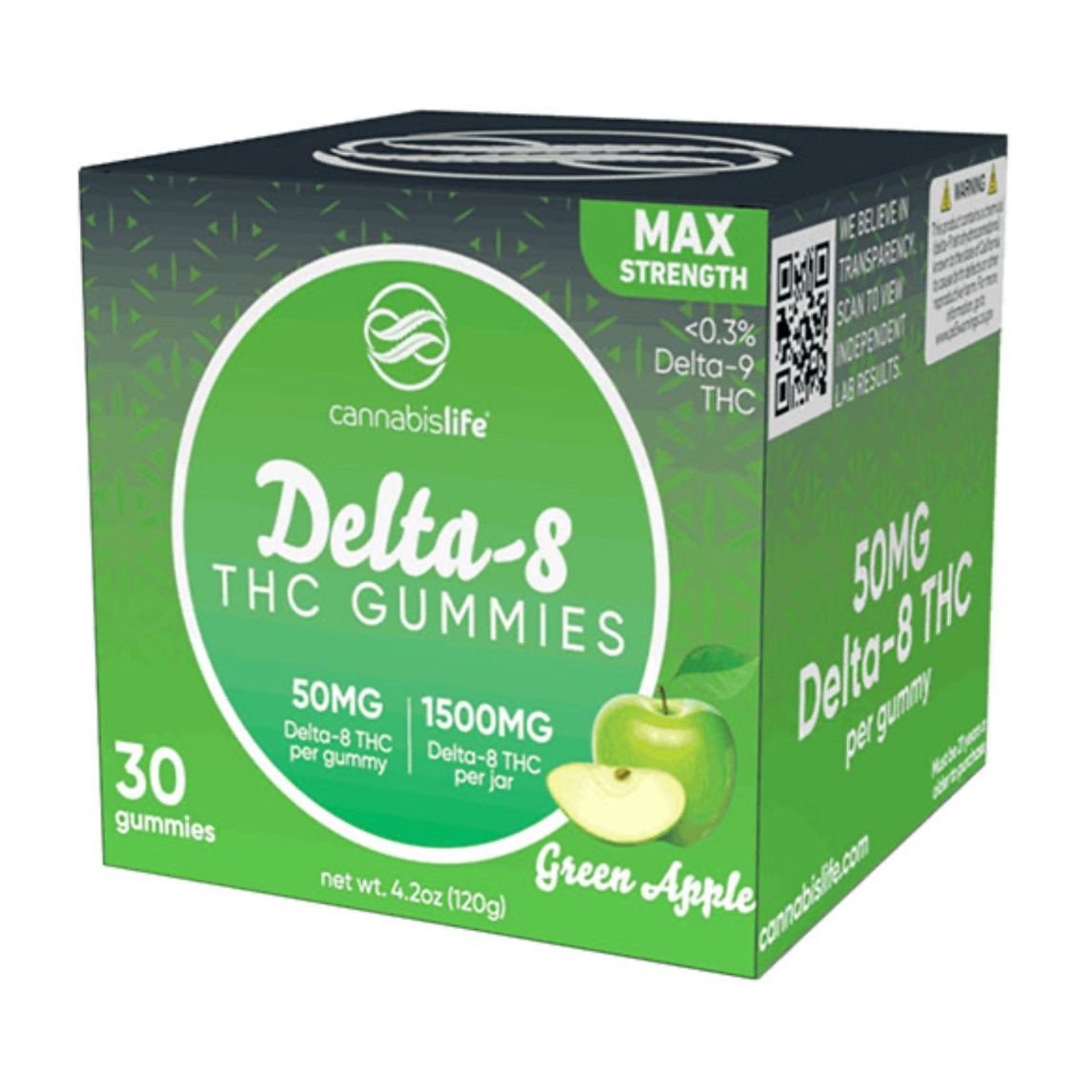 CANNABIS LIFE MAX STRENGTH DELTA-8 GUMMIES | (30CT) 1500MG, Flavor:: Green Apple