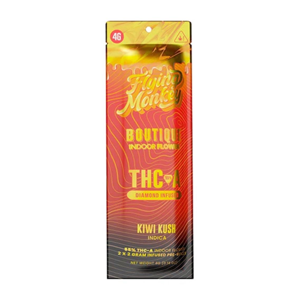 FLYING MONKEY THC-A DIAMOND INFUSED BOUTIQUE COLLECTION PRE-ROLL | 4G, Strains:: Kiwi Kush - Indica