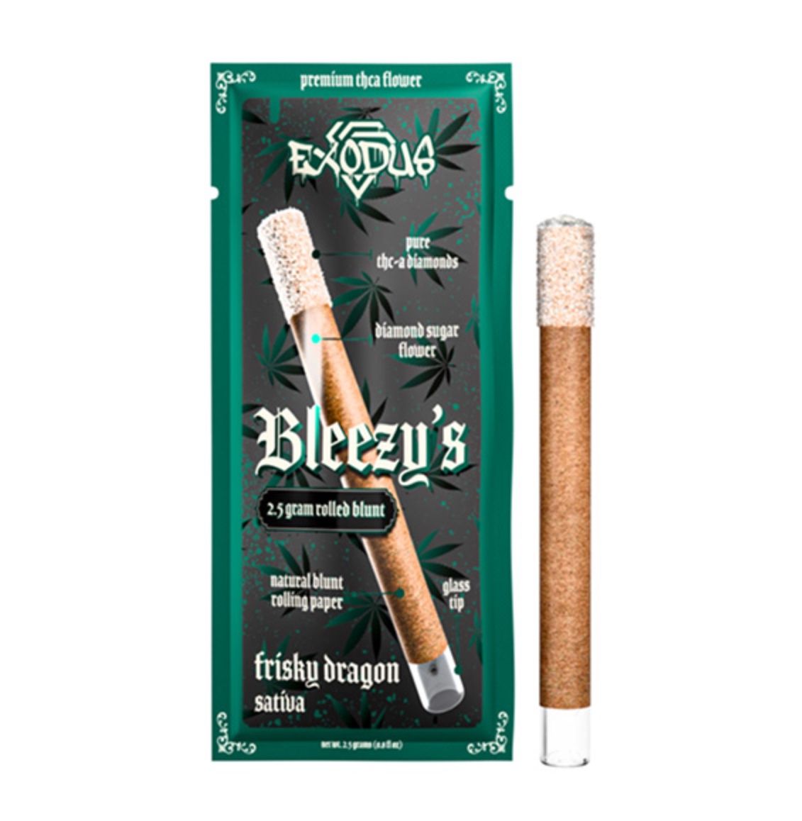 EXODUS BLEEZY’S DIAMOND SUGAR THC-A BLUNTS | 2.5G, Strains:: Frisky Dragon - Sativa