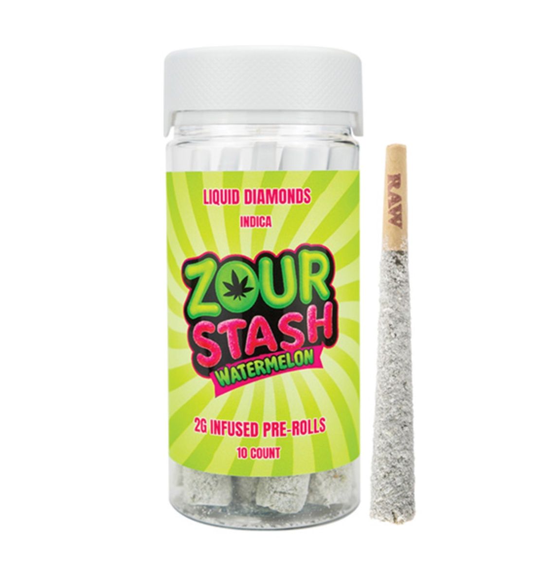 ZOUR STASH LIQUID DIAMOND PRE-ROLLS | (10CT) 20G, Strains:: Watermelon - Indica