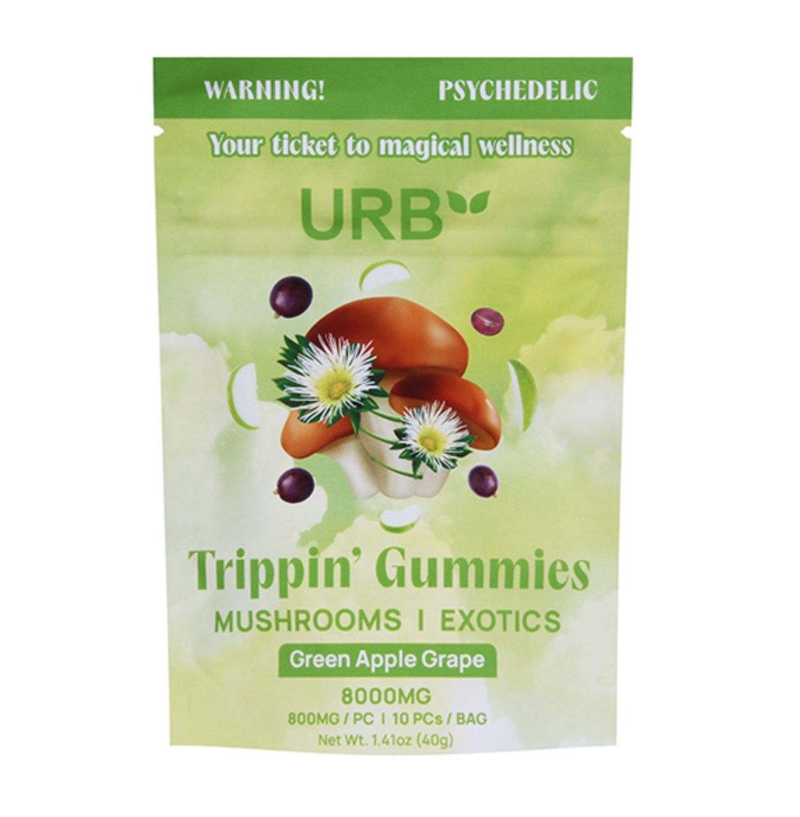 URB TRIPPIN’ MUSHROOM GUMMIES | (10CT) 8000MG, Flavor:: Green Apple Grape