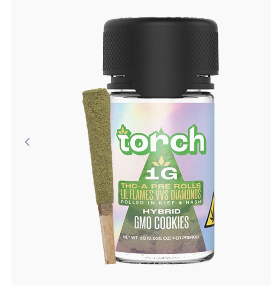 TORCH THC-A LIL FLAMES VVS DIAMOND PRE-ROLLS | (4CT) 4G, Flavor: GMO cookies- hybrid