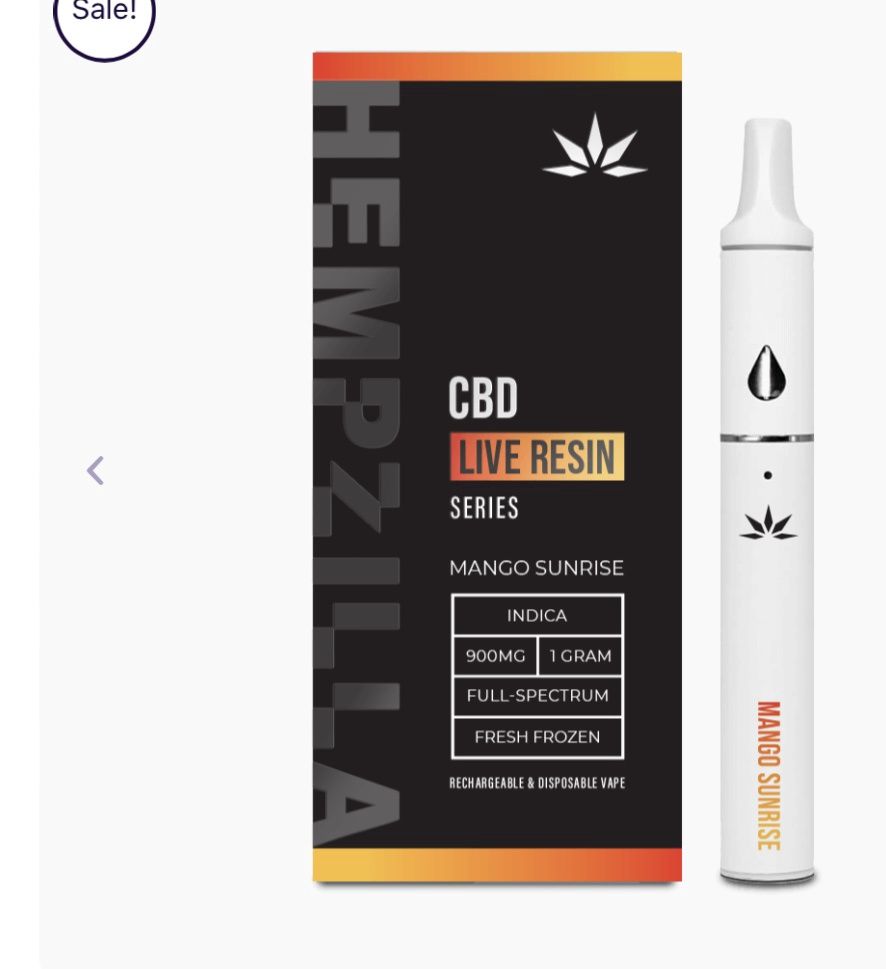 Hempzilla CBD live resin series disposable 1g, Flavor: Mango sunrise - indica