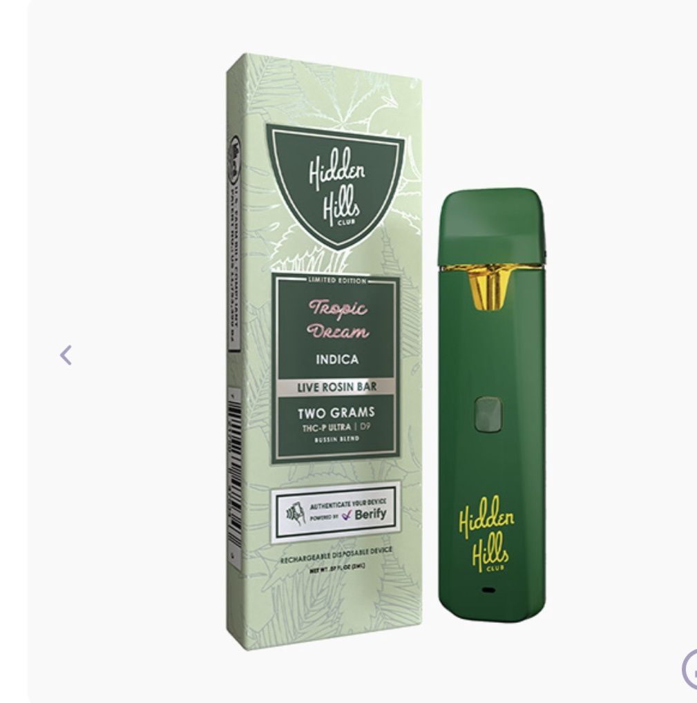 Hidden hills live rosin THCP disposable vape bussin, Flavor: Grape pie face- sativa