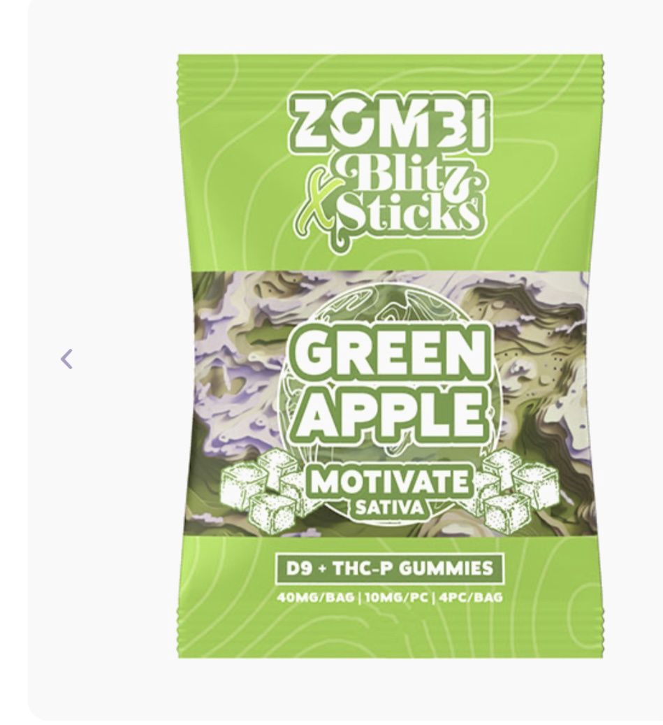 Zombi Blitz Sticks D9 + THCP Gummies 4cnt, Flavor: Green apple - sativa
