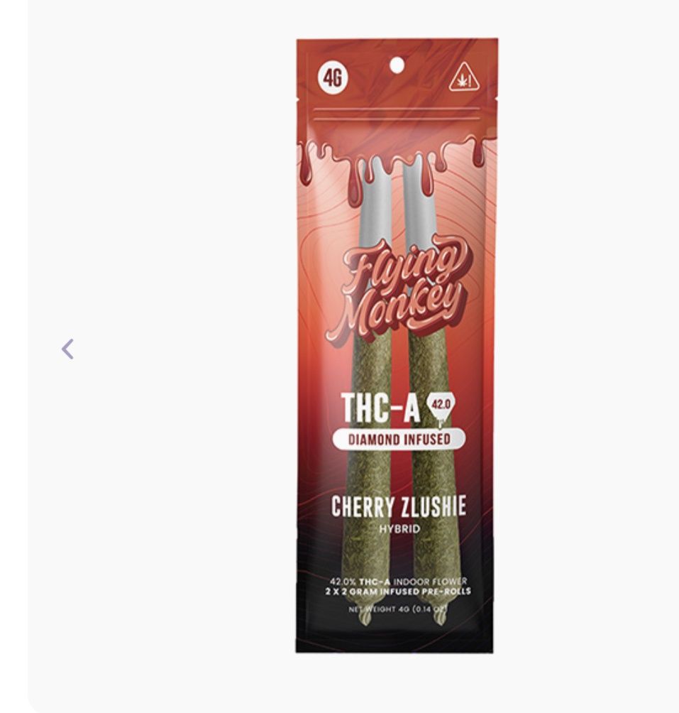 Flying Monkey THC-A Diamond Infused Pre-Roll 2 pack 4grams, Flavor: Cherry zlushie- hybrid