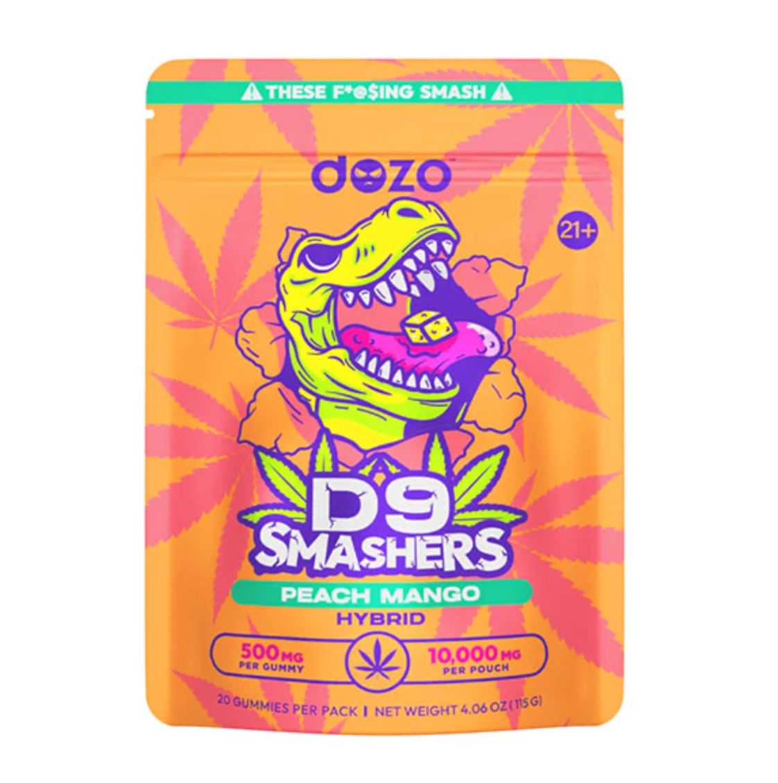 DOZO D9 SMASHERS GUMMIES | (20CT) 10000MG, Flavor:: Peach Mango - Hybrid